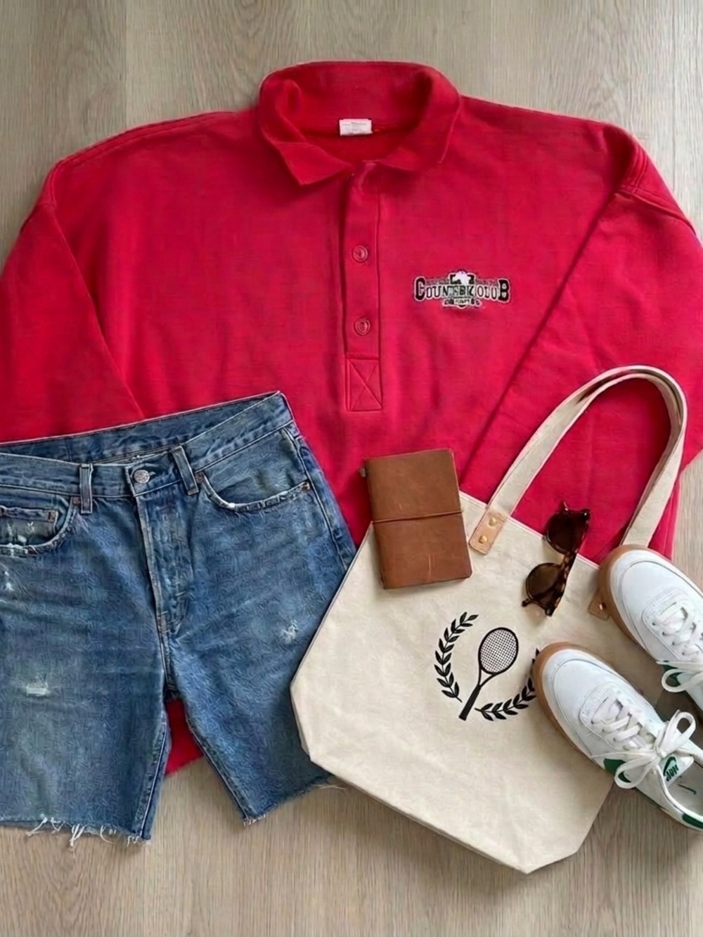 Vintage Red Polo Sweatshirt with Country Club Embroidered Logo